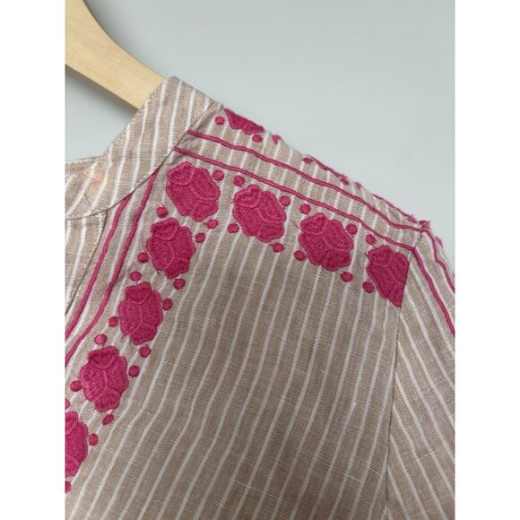 J. Crew Womens Linen Top SMALL Striped Button Up Shirt Embroidery - Picture 10 of 16